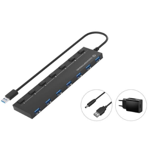 7-Port USB 3.0 HUB with Power Adapter 90cm Cable Individual Power Switch USB 3.2 Gen 1